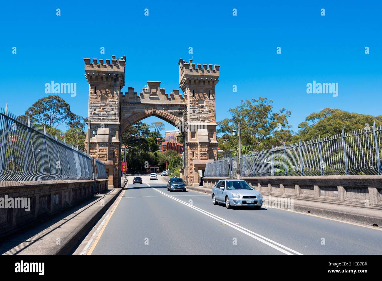 Long Gully or Cammeray Bridge at Northbridge, Sydney, Australia was built in 1892 as a suspension and converted in 1935 to a concrete arch bridge Stock Photo