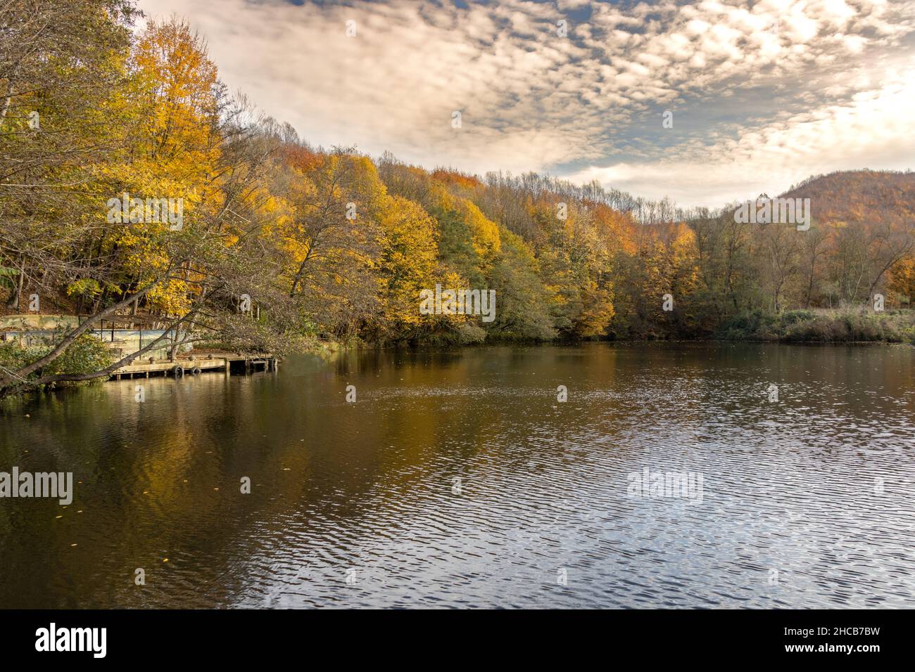Autumn landscape nature with lake Stock Photo