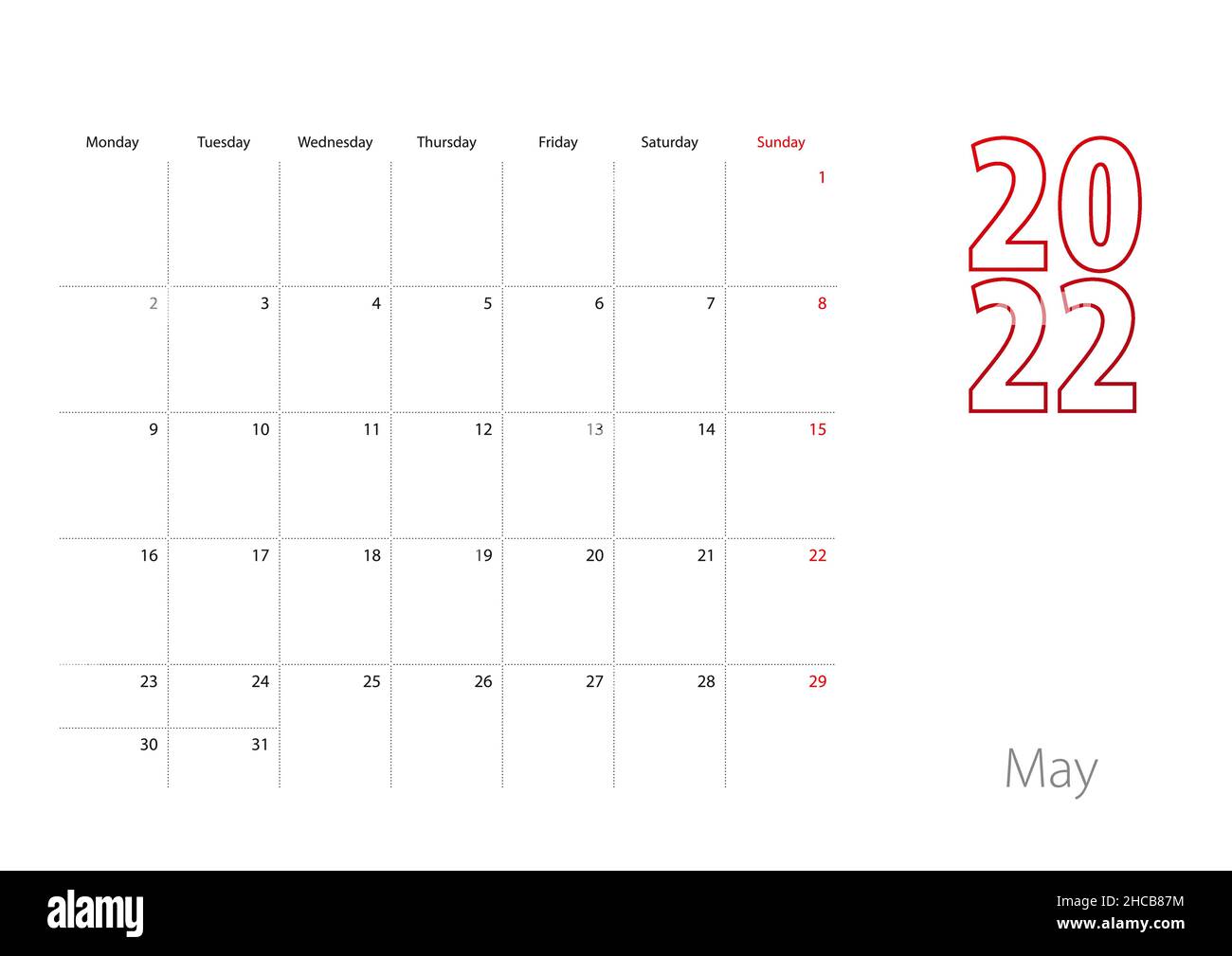 Calendar For May 2022 In Modern Design Planner Template Vector calendar-for-may-2022-in-modern-design-planner-template-vector