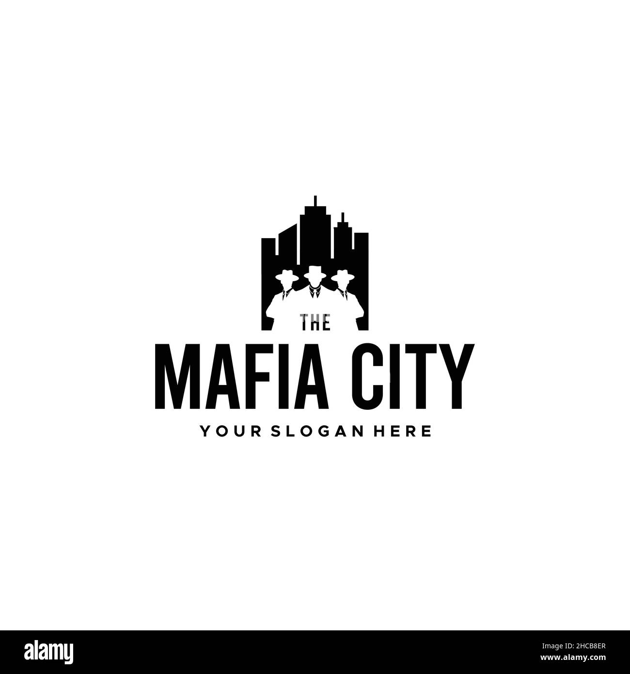 Flat MAFIA CITY Building silhouette Logo design Stock Vector