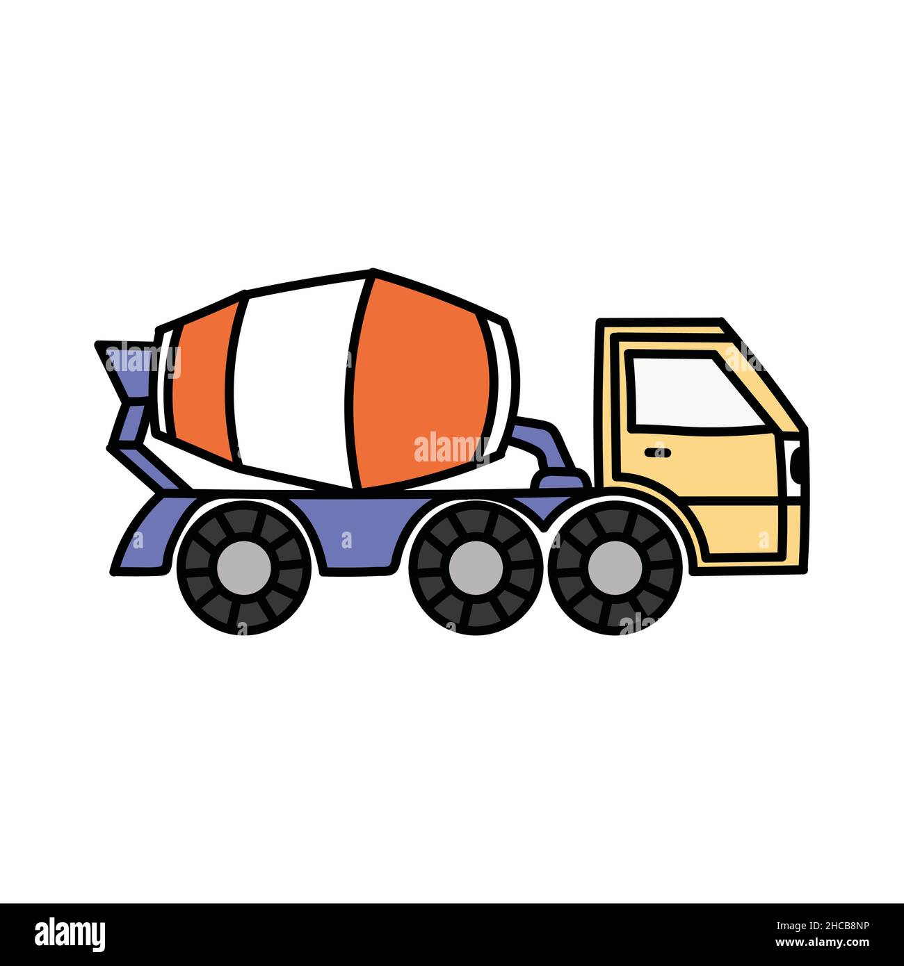 Children drawing. Concrete mixing truck vector. Flat design. Industrial ...