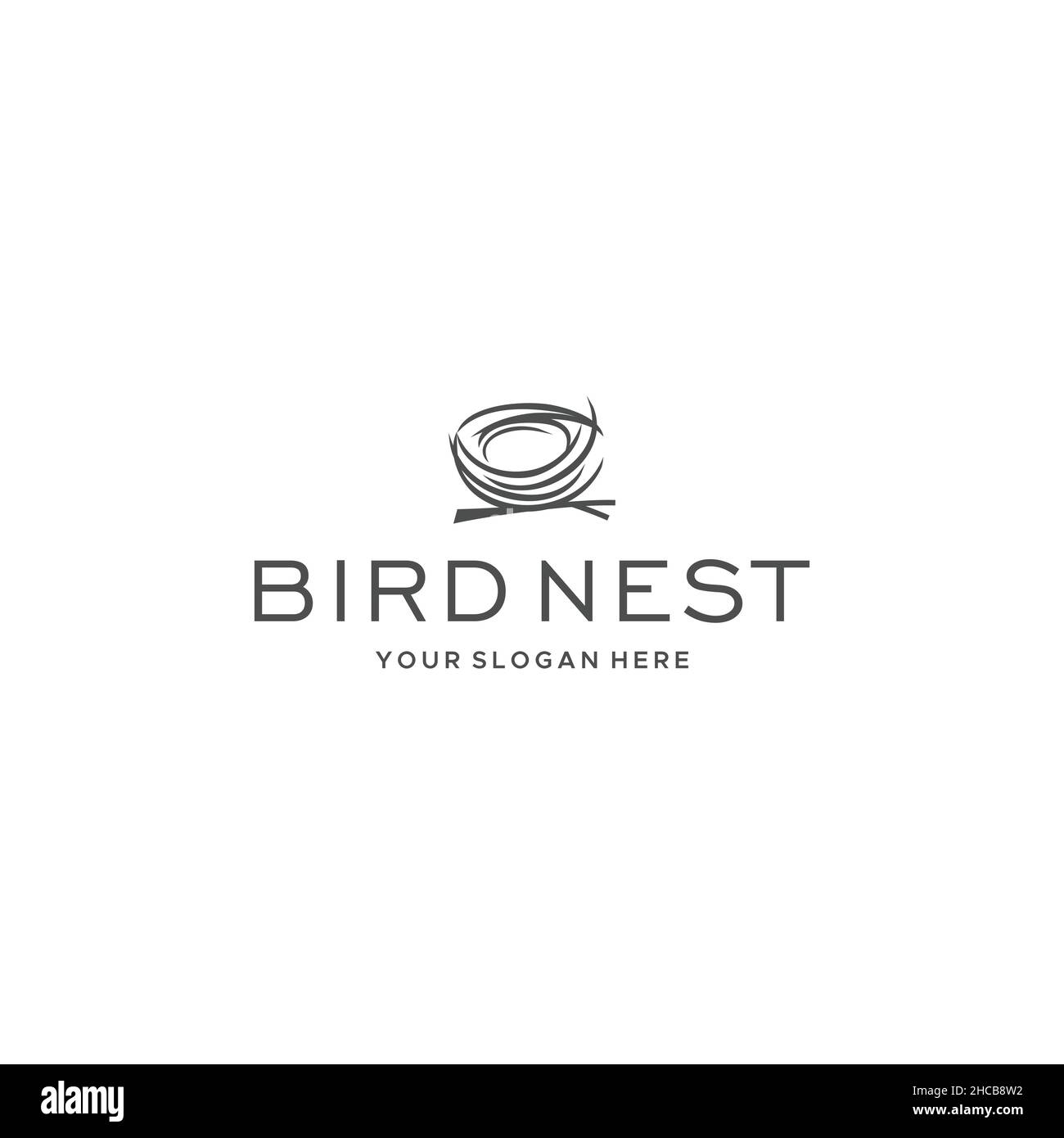 Flat BIRD NEST Line Art silhouette Logo design Stock Vector