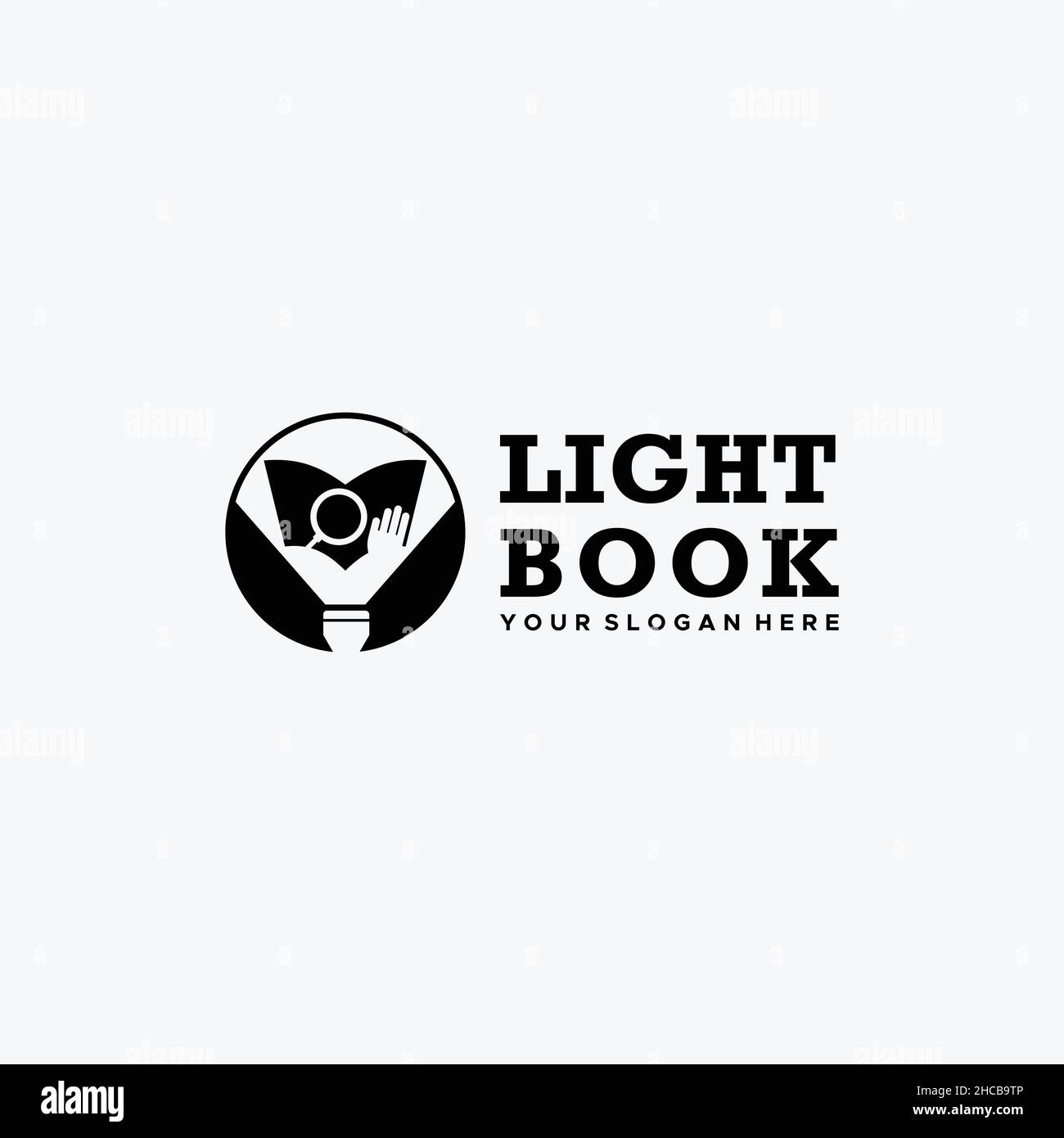 Minimalist LIGHT BOOK Hand Silhouette logo design Stock Vector