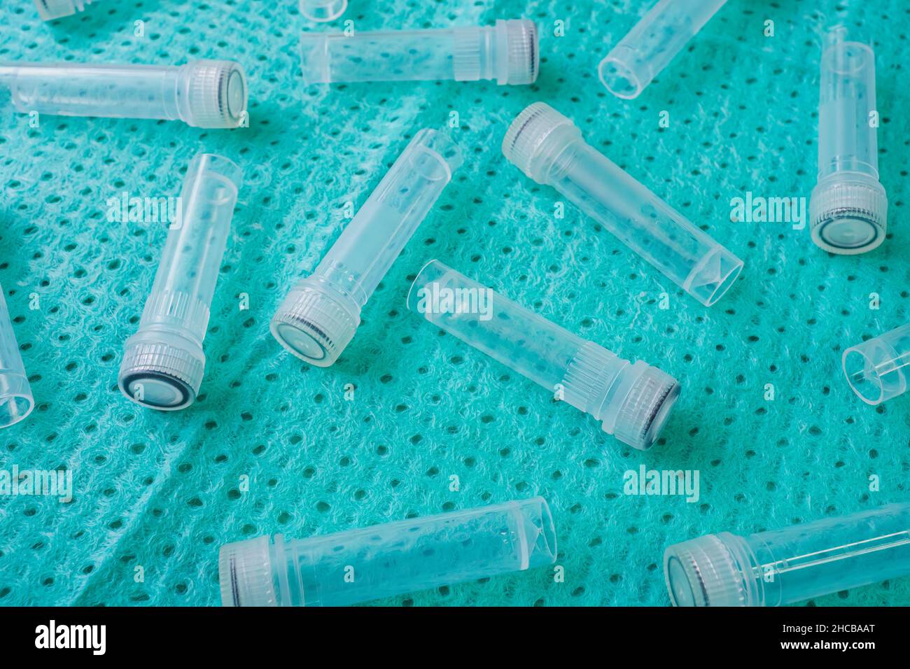 Plastic test tubes with caps for the collection of samples. Sampling