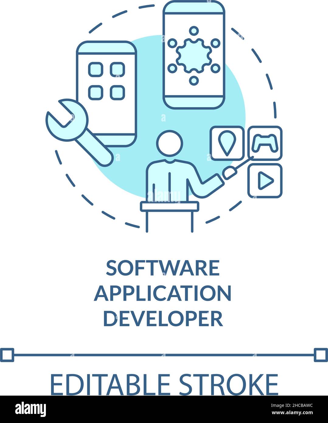 Software application developer turquoise concept icon Stock Vector