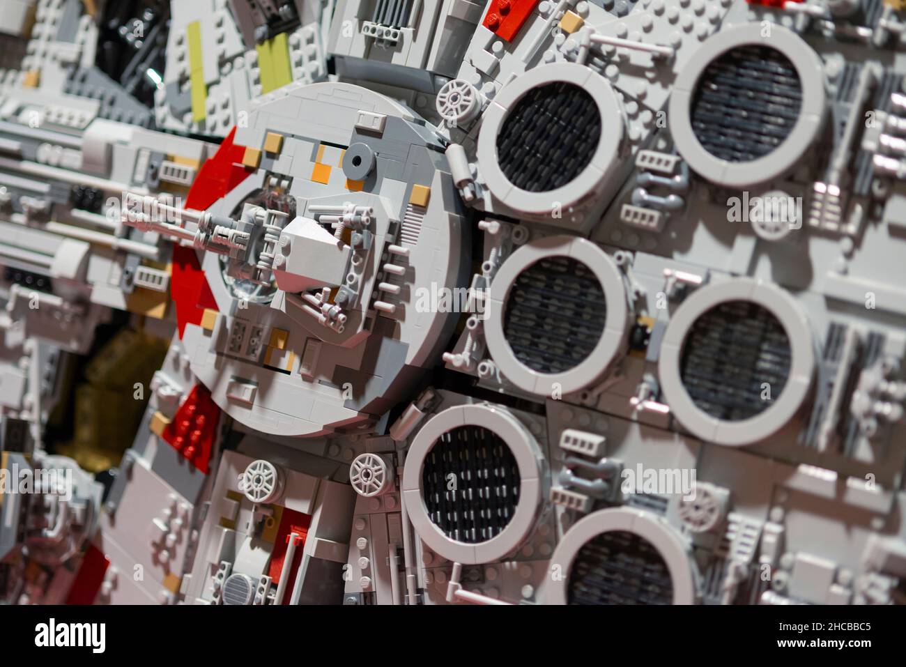 Lego, Detail Reproduction of the Millennium Falcon of the Star Wars Movie Saga Stock Photo