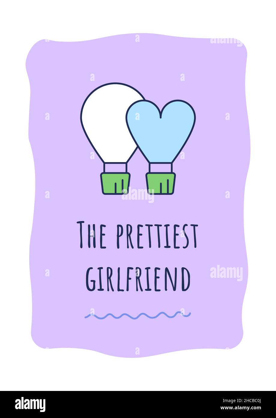 Prettiest girlfriend greeting card with color icon element Stock Vector