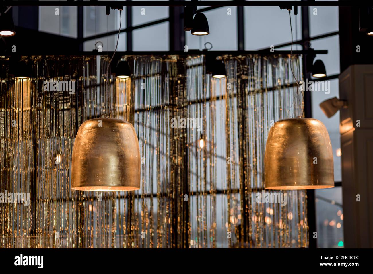 Modern style bronze decoration lamps in hotel or cafe Stock Photo Alamy