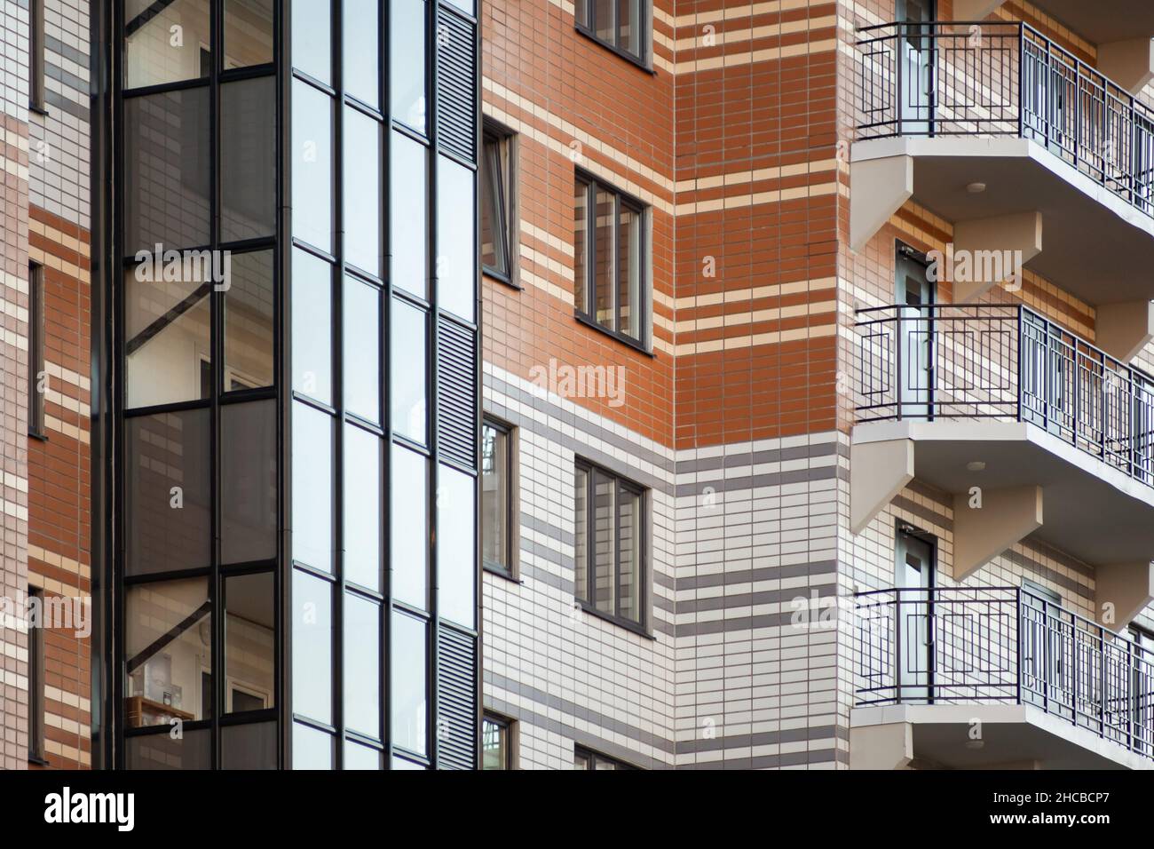 Picture of glazing of balconies, modern design, construction of multi-apartment ...