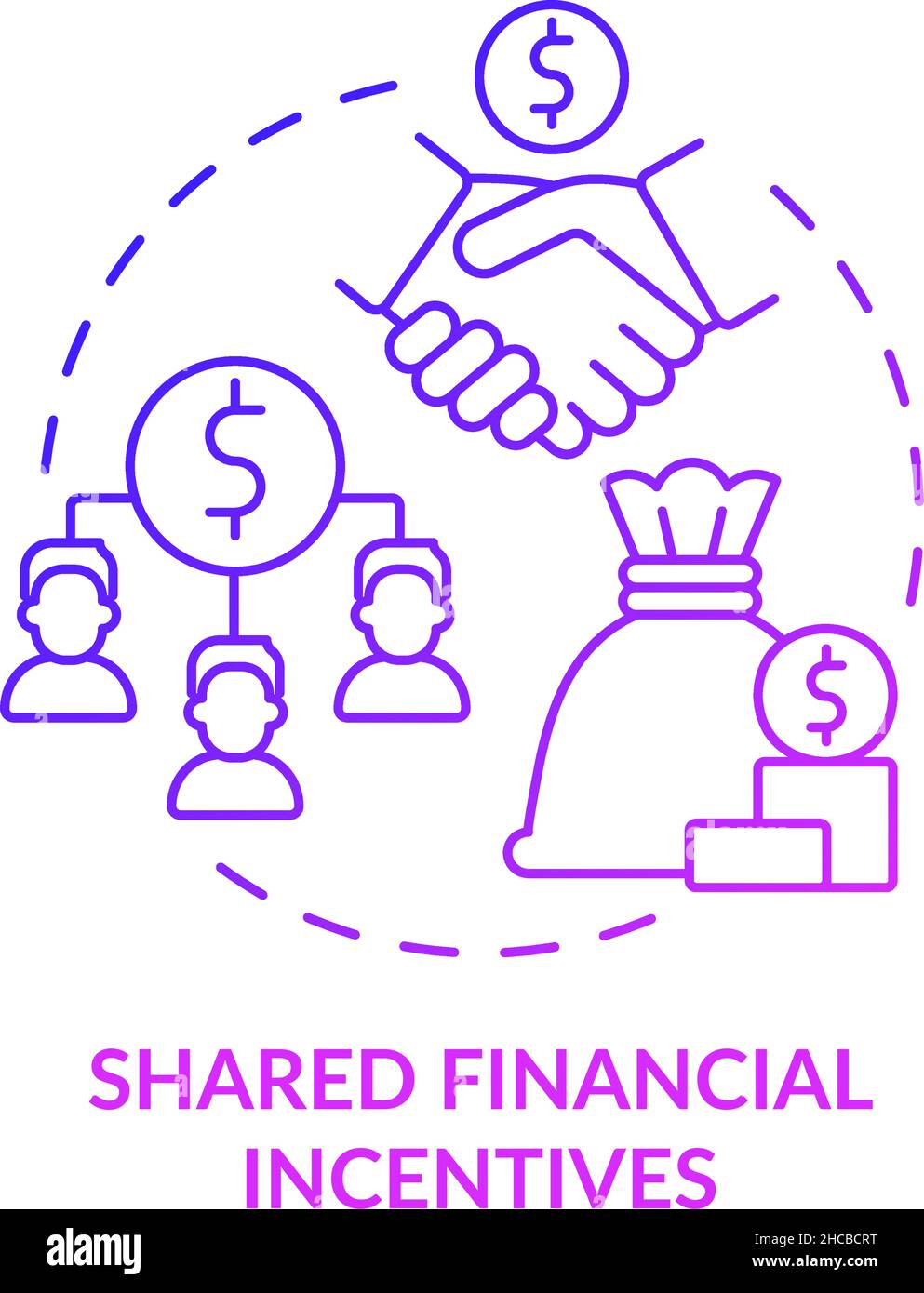 Shared financial incentives purple gradient concept icon Stock Vector