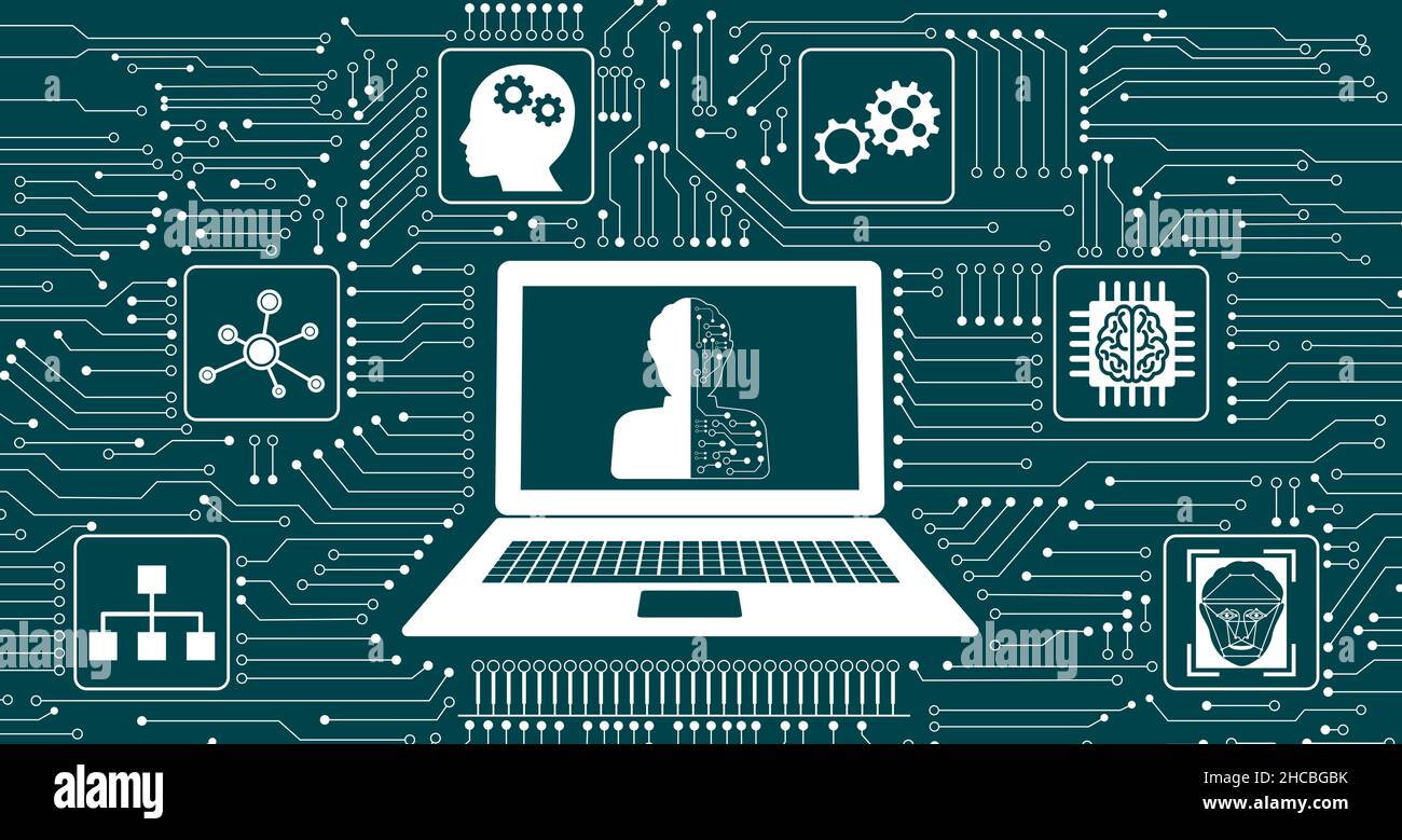 Concept of machine learning with icons integrated in circuit Stock ...