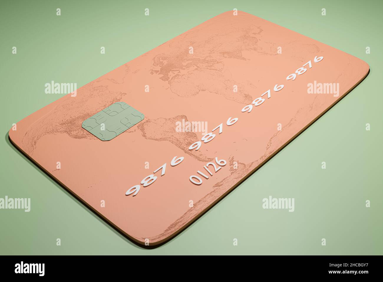 Computer chip and number on credit card over green background Stock Photo