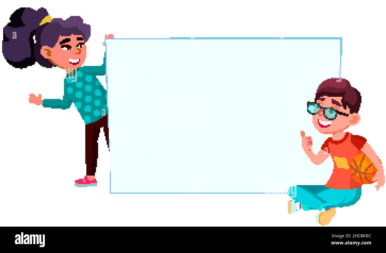 school boy and girl with empty banner vector Stock Vector Image & Art ...