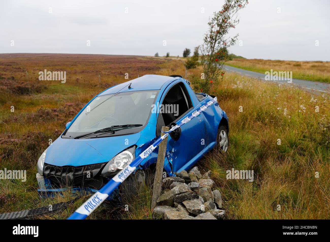 Car crash on Askwith moor road Otley Stock Photo Alamy