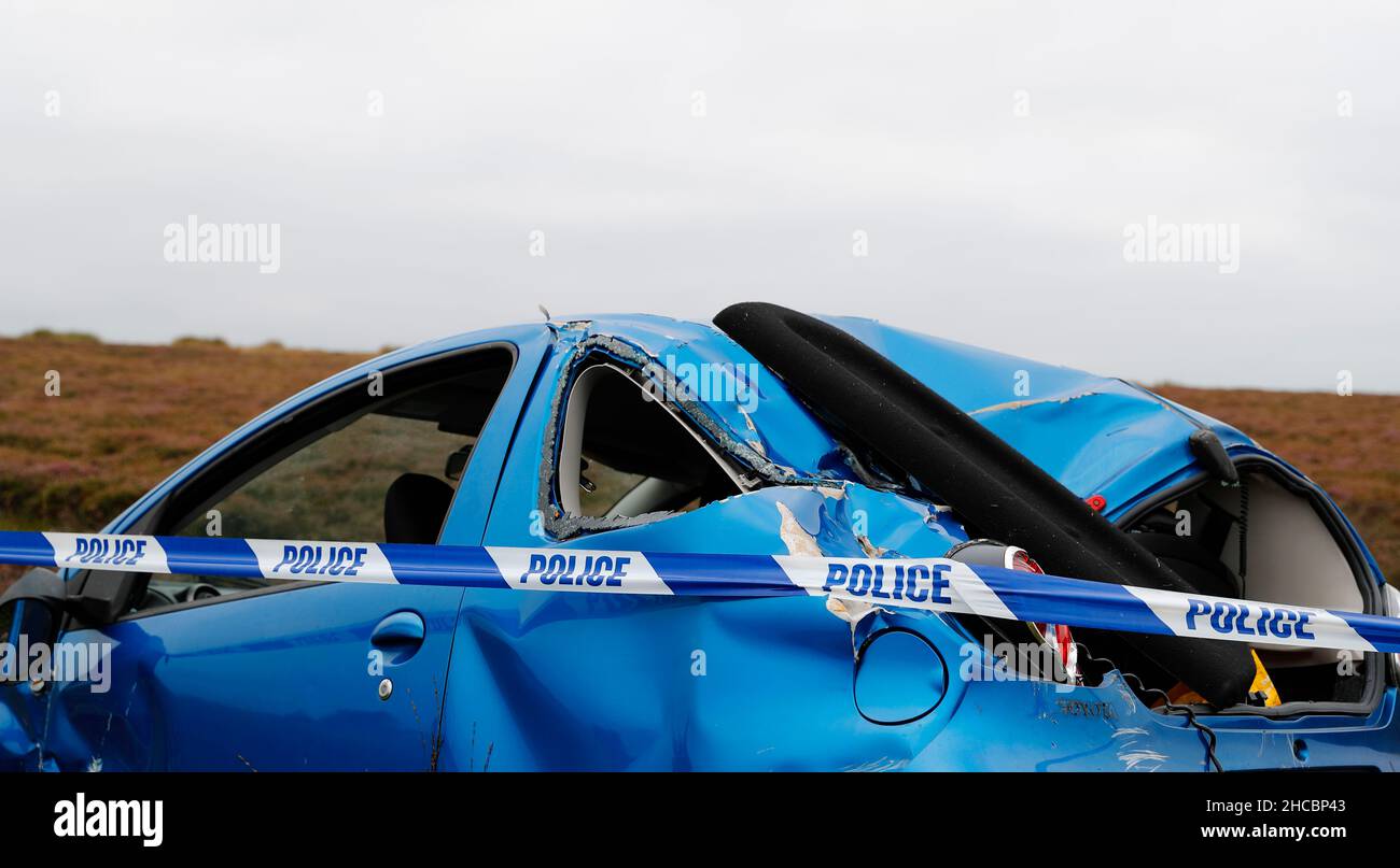 Car crash on Askwith moor road Otley Stock Photo Alamy