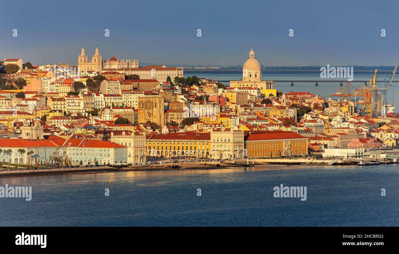 Lisbon is the beautiful capital of Portugal. Here we see the old alfama district from a popular viewpoint. Stock Photo