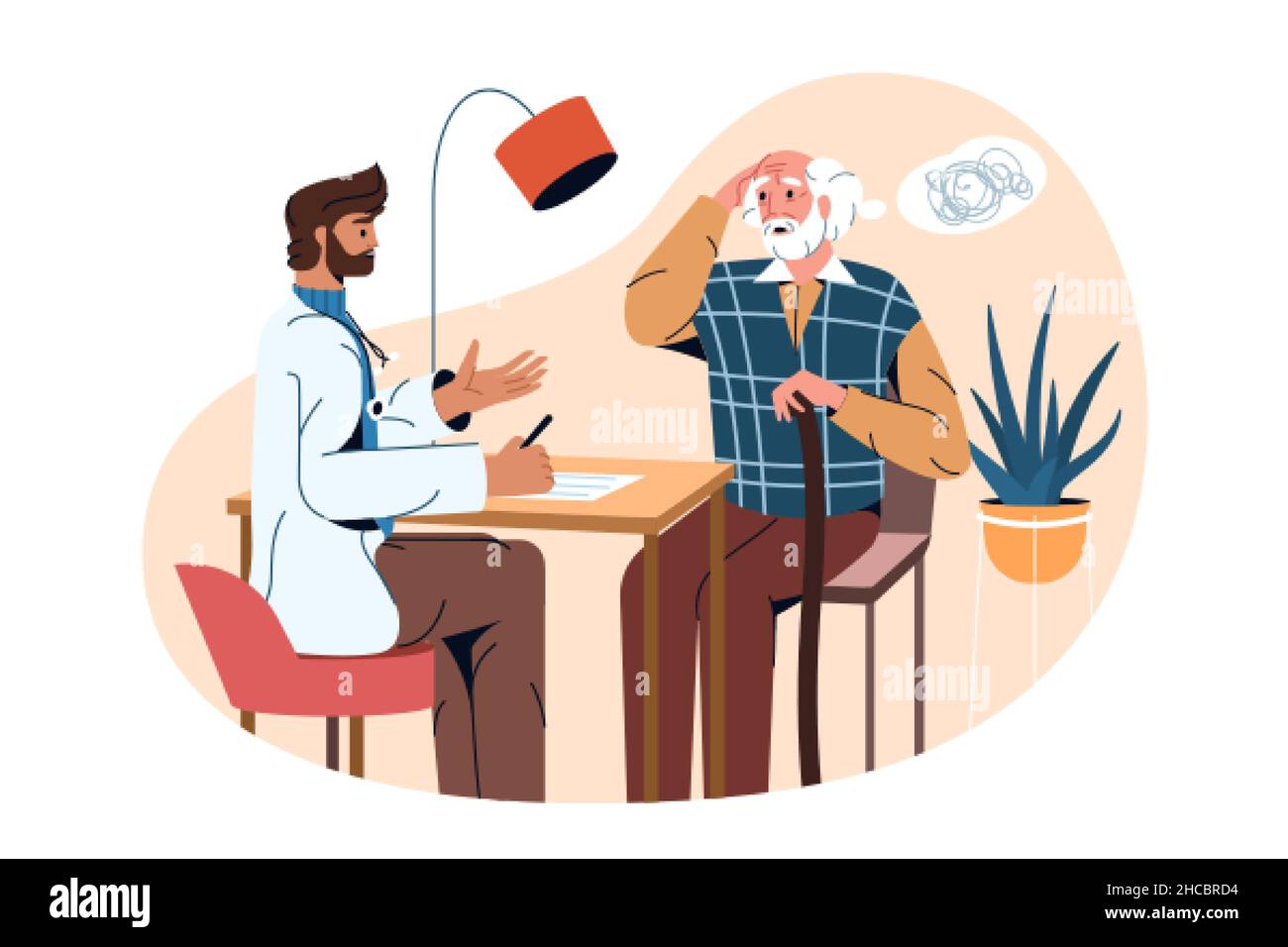 Flat psychiatrist and elderly patient with alzheimer diseas, dementia