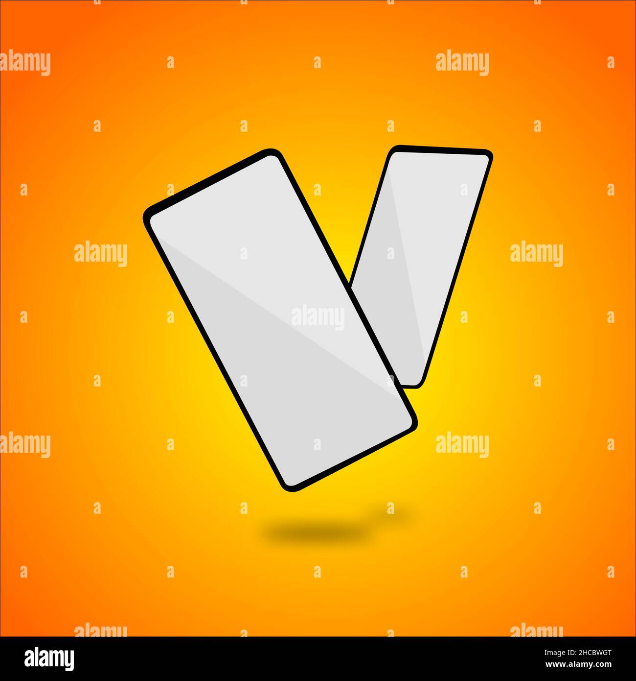 Black mobile smartphone mockup with blank screen isolated on yellow background. Stock Vector
