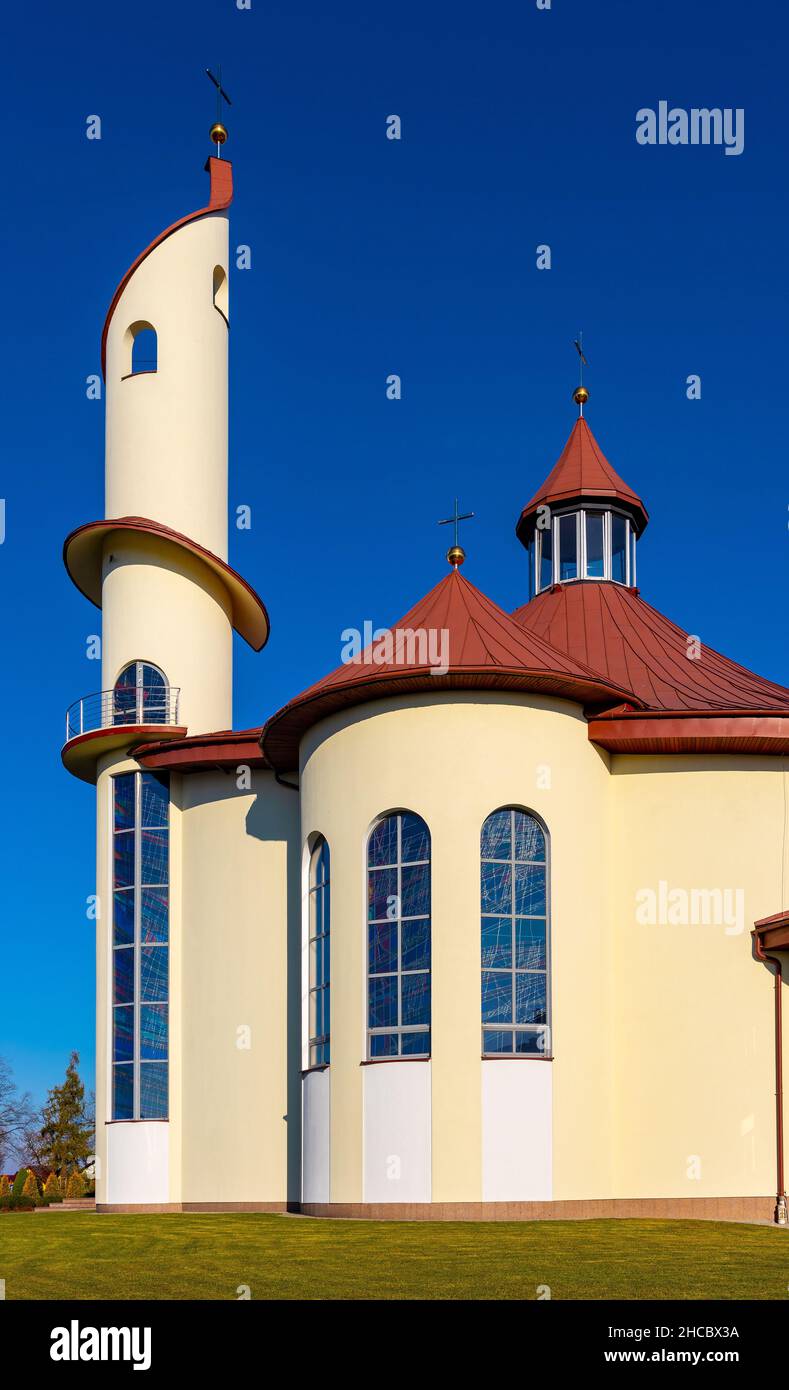 Sedziszow Malopolski, Poland - November 1, 2021: Modernistic Sanctuary of the Divine Mercy church at Potockich street in Sedziszow of Podkarpacie Stock Photo