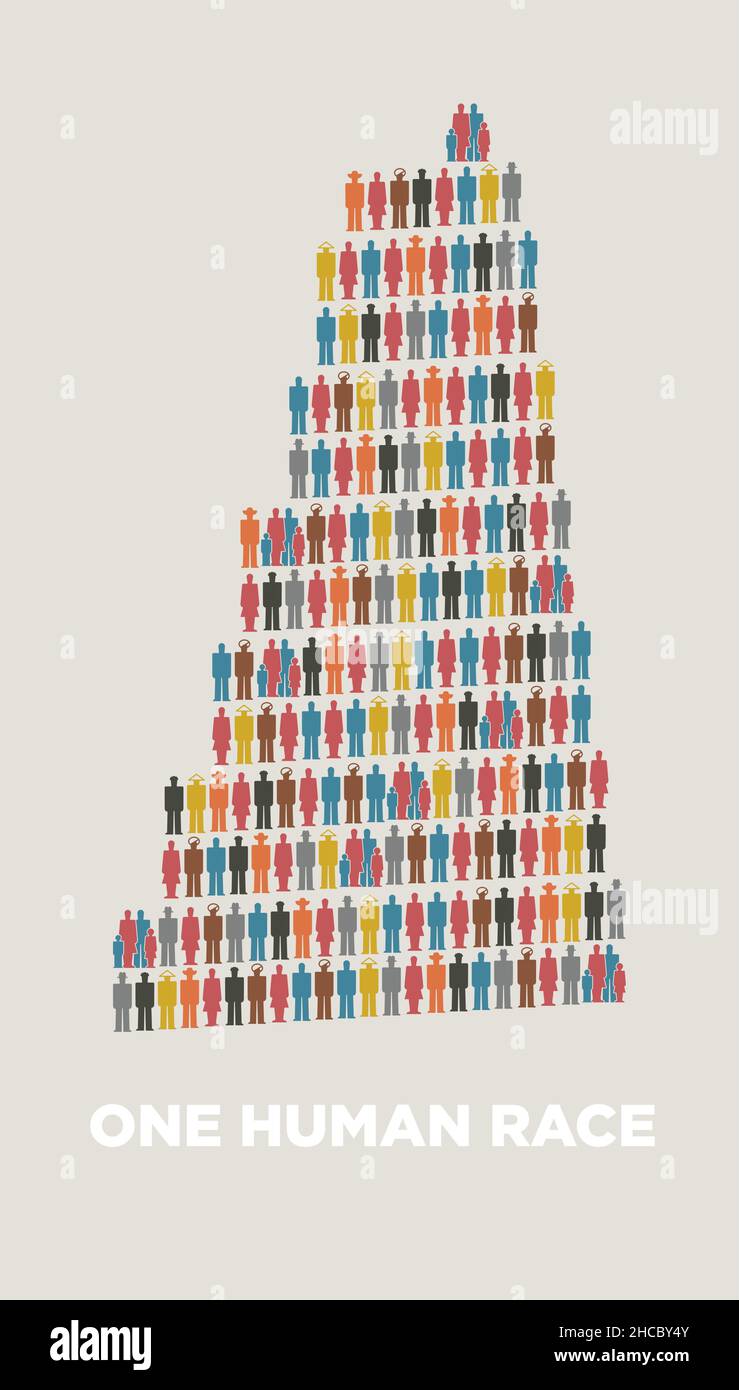 isotype pictograms of humans shapes composed as babel tower Stock Vector