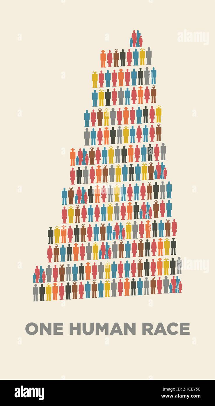 isotype pictograms of humans shapes composed as babel tower Stock Vector