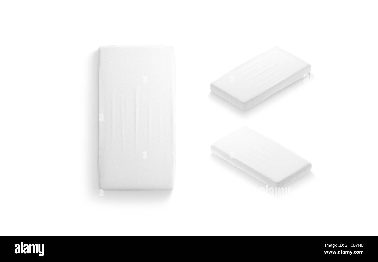 Blank white rectangle crib sheet mockup, different views Stock Photo