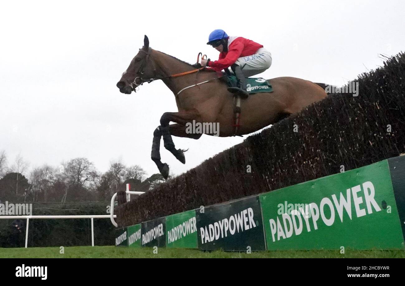 Envoi Allen ridden by Rachael Blackmore jumps the last to win Paddy's Rewards Club Chase during day two of the Leopardstown Christmas Festival at Leopardstown Racecourse in Dublin, Ireland. Picture date: Monday December 27, 2021. Stock Photo