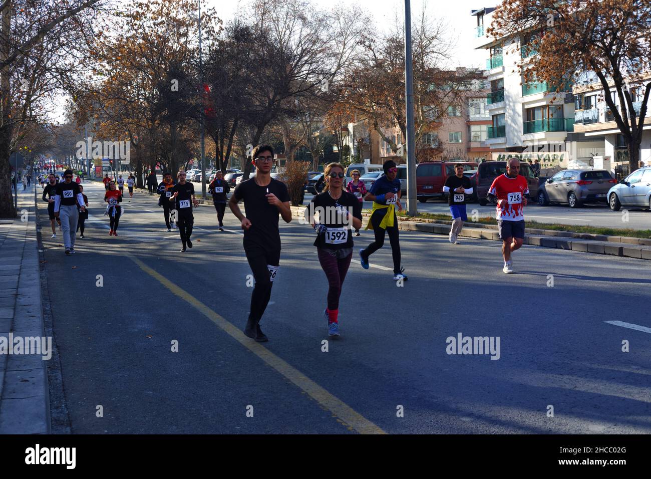 People running at road in Ankara city, to honor Ataturk's coming to Ankara at 27 December Stock Photo