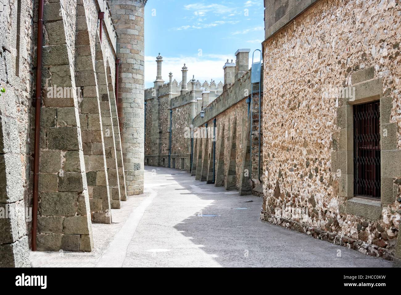 A narrow passage along the Shuvalov Building in the Vorontsov Castle in the Crimea Stock Photo