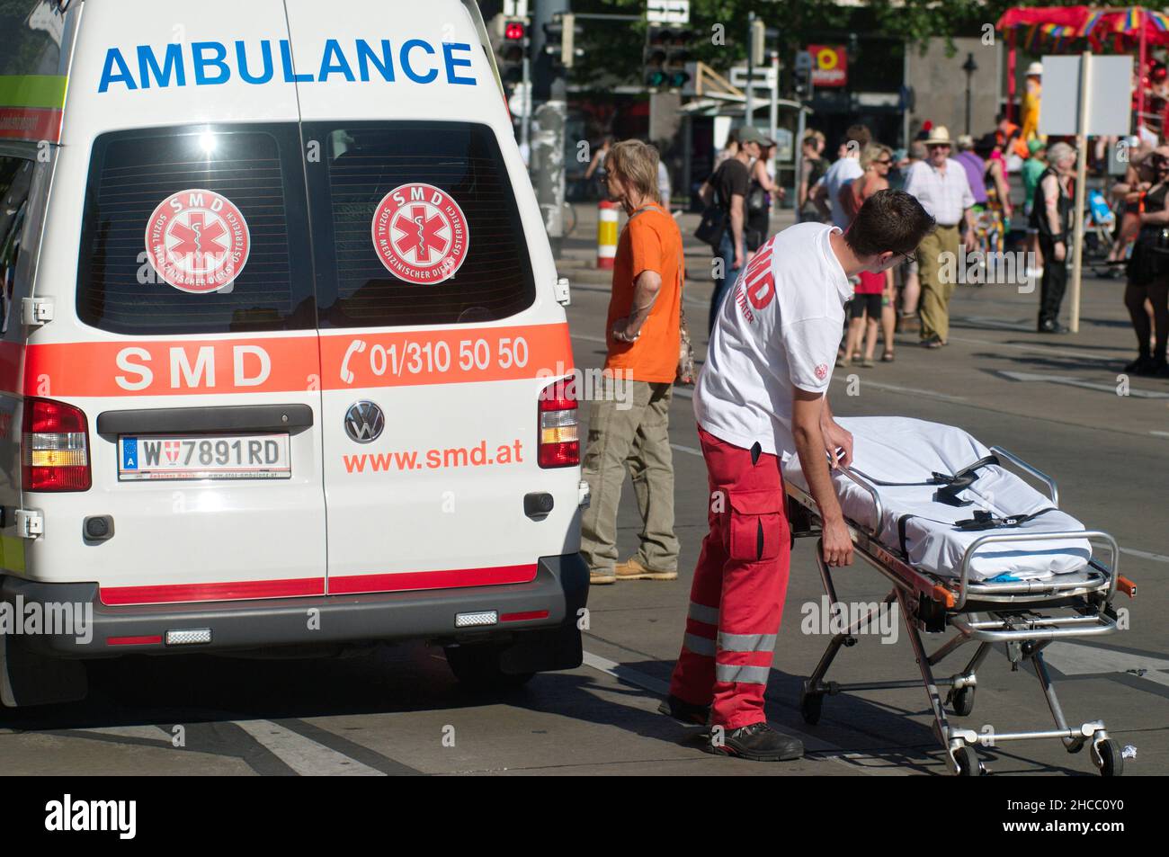 Vienna, Austria. June 16, 2012.  Rescue operation of the SMD Social Medical Service Austria in Vienna Stock Photo