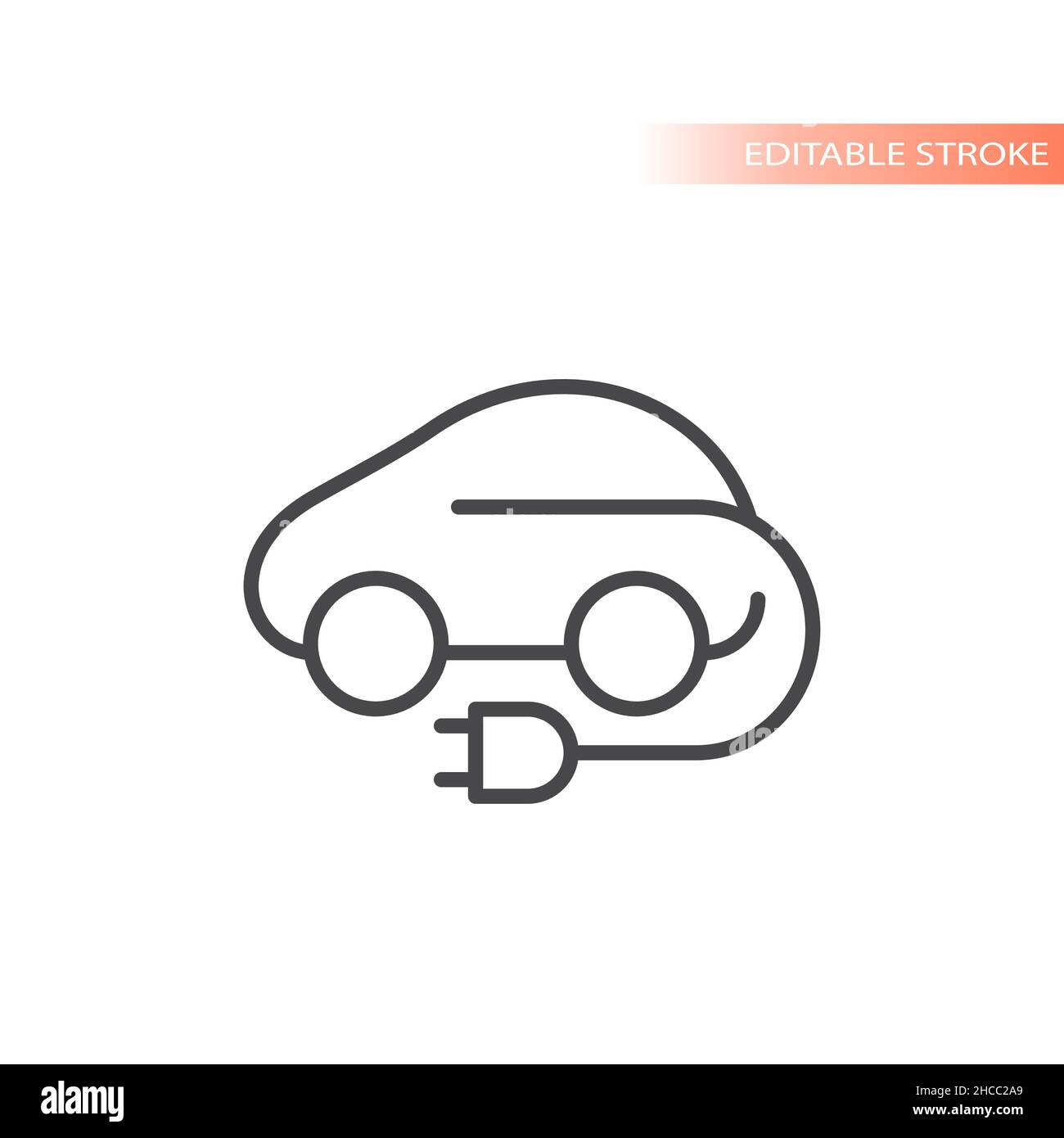 Electric or hybrid car with plug line icon. Outlined vector symbol. Stock Vector