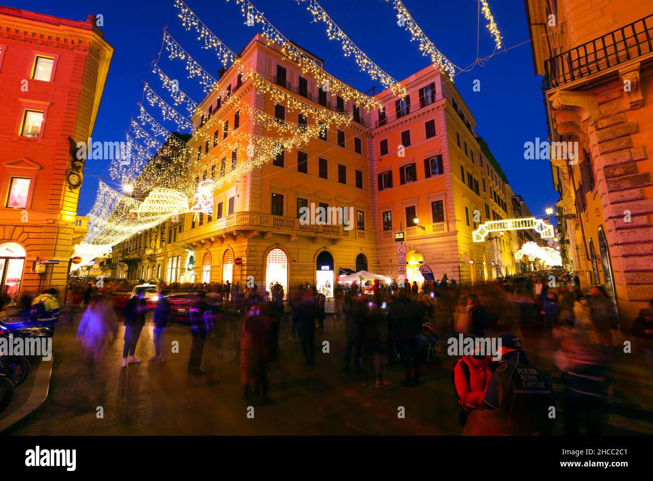 Italy, Rome, December 18, 2021 The Christmas lights in Largo Goldoni