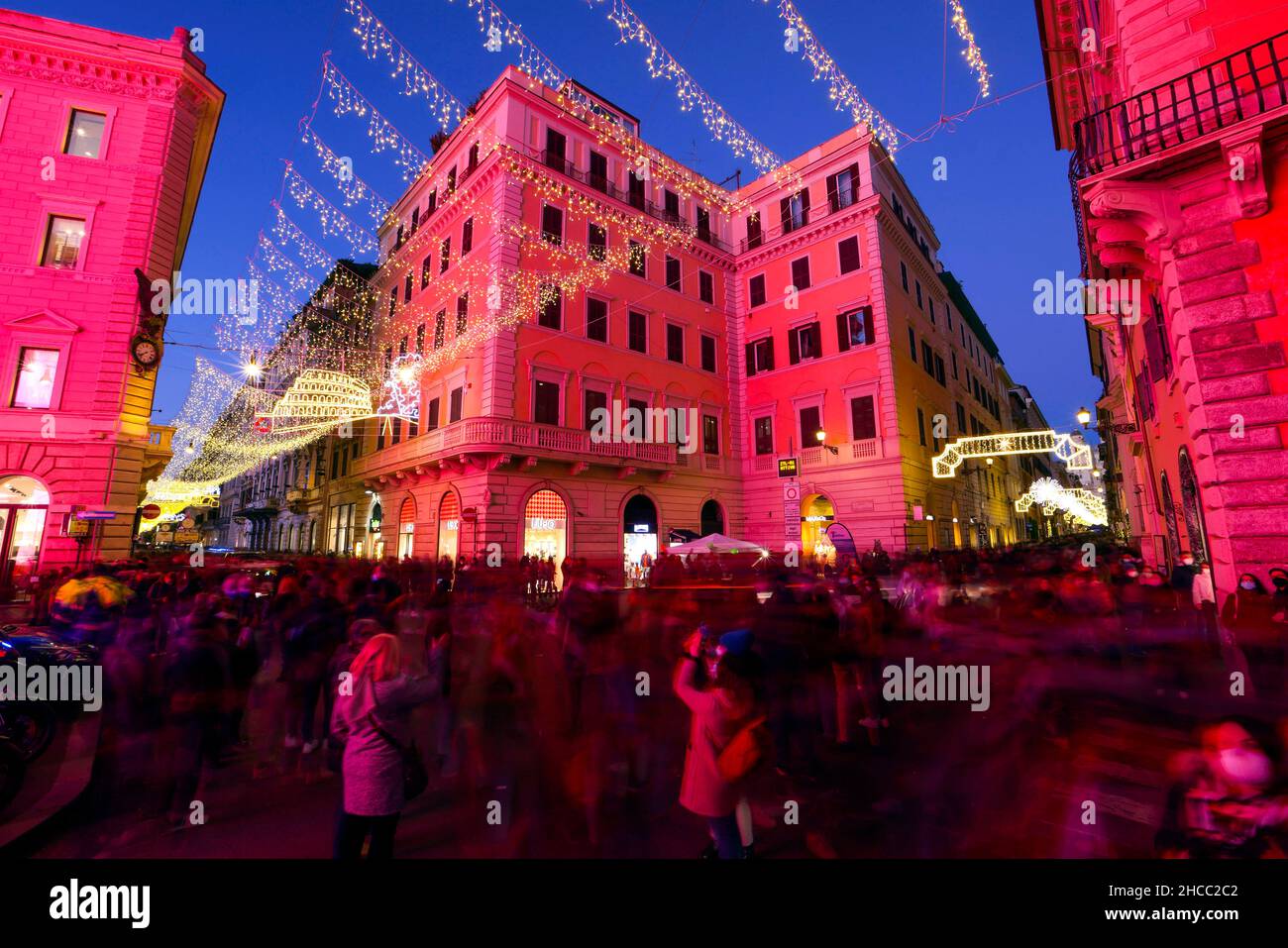 Italy, Rome, December 18, 2021 The Christmas lights in Largo Goldoni