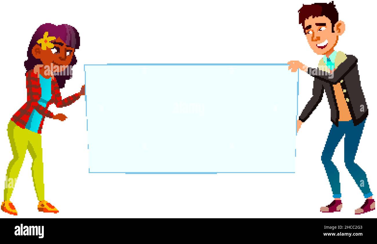 Boy And Girl Teen Holding Blank Banner Vector Stock Vector Image & Art ...