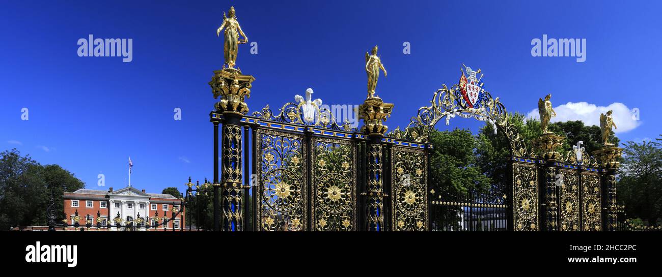 The Golden Gates, Town Hall and gardens, Warrington town, Cheshire, England, UK Stock Photo