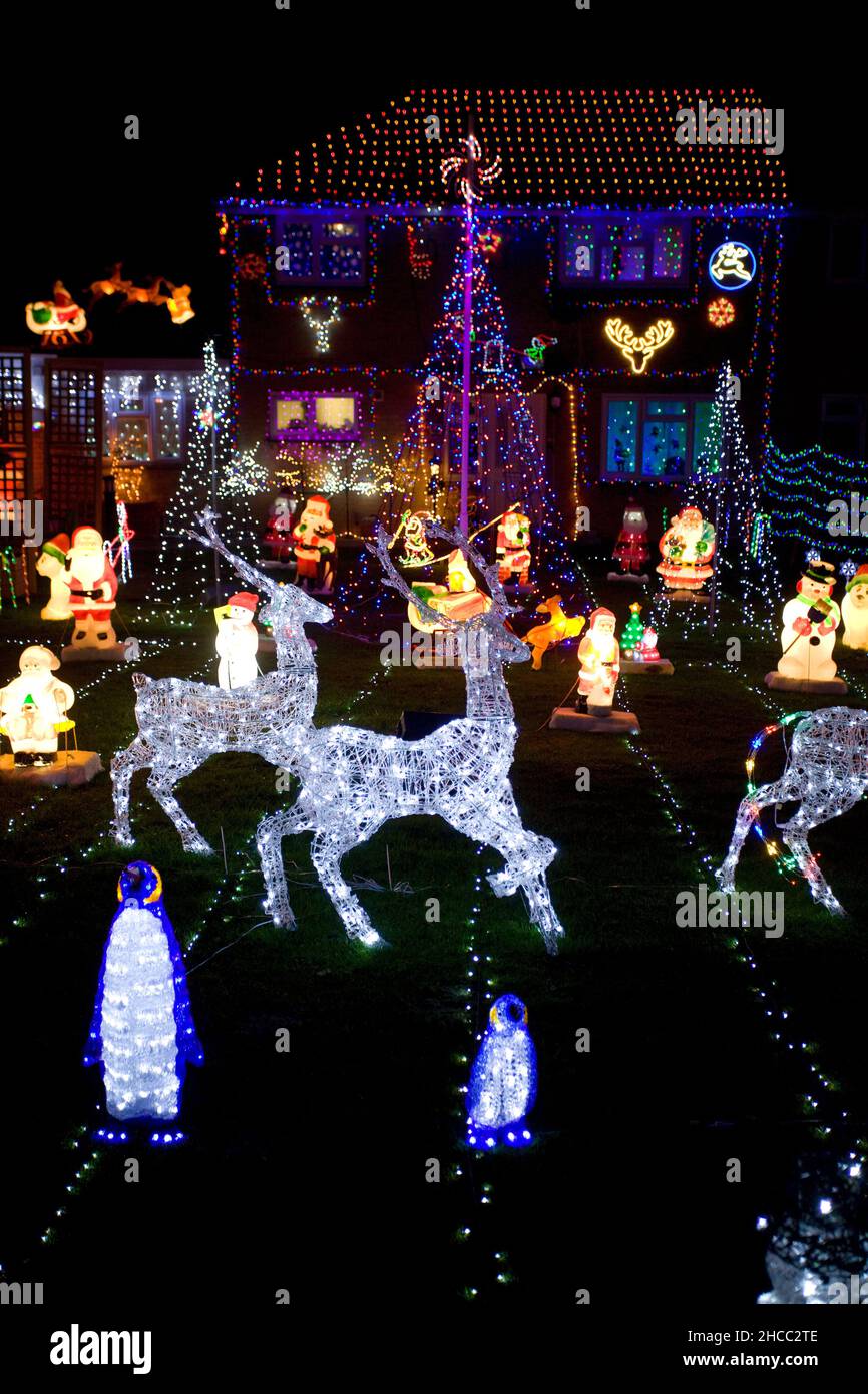 Christmas lights and decorations on front lawn. uk Stock Photo Alamy