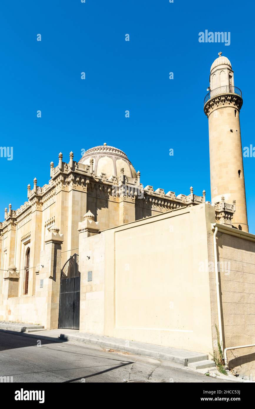 Baku, Azerbaijan – August 6, 2020. Imam Hussein mosque, also known as Tovbe mosque, in Baku. The mosque was built in 1896 by Adolf Eichler’s design. Stock Photo