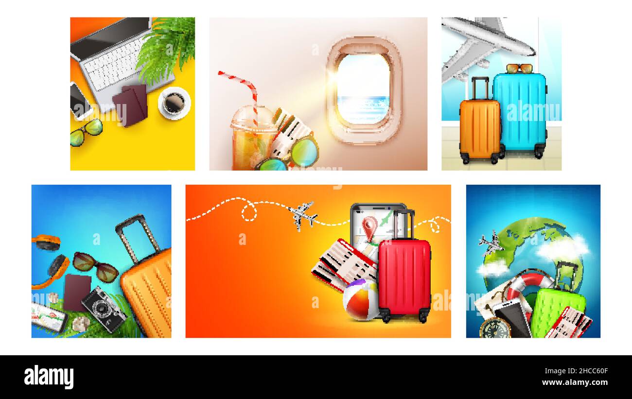 Tourism travel banner airplane set vector Stock Vector Image & Art Alamy