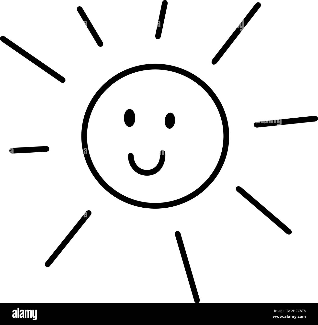 Drawing of a happy smiling sun. Cartoon vector illustration in doodle ...