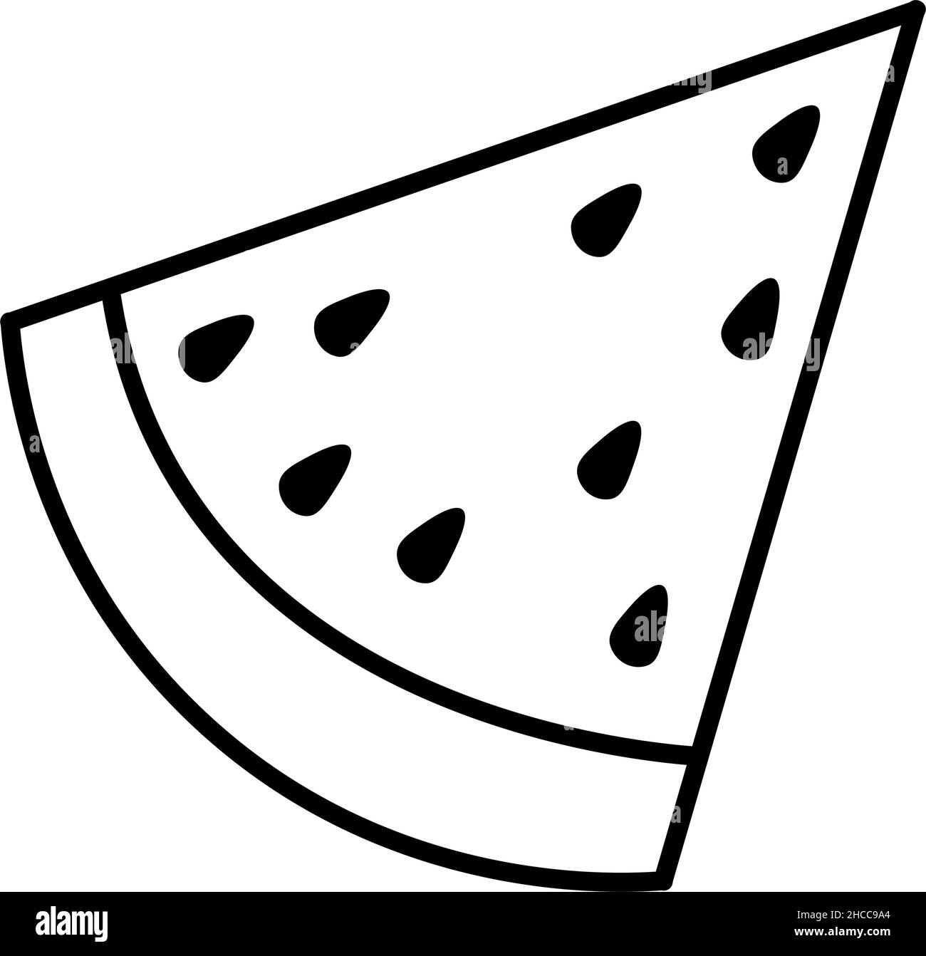 Linear cartoon hand drawn watermelon icon. Monochrome watermelon silhouette sign. Cute doodle watermelon slice. Stock Vector