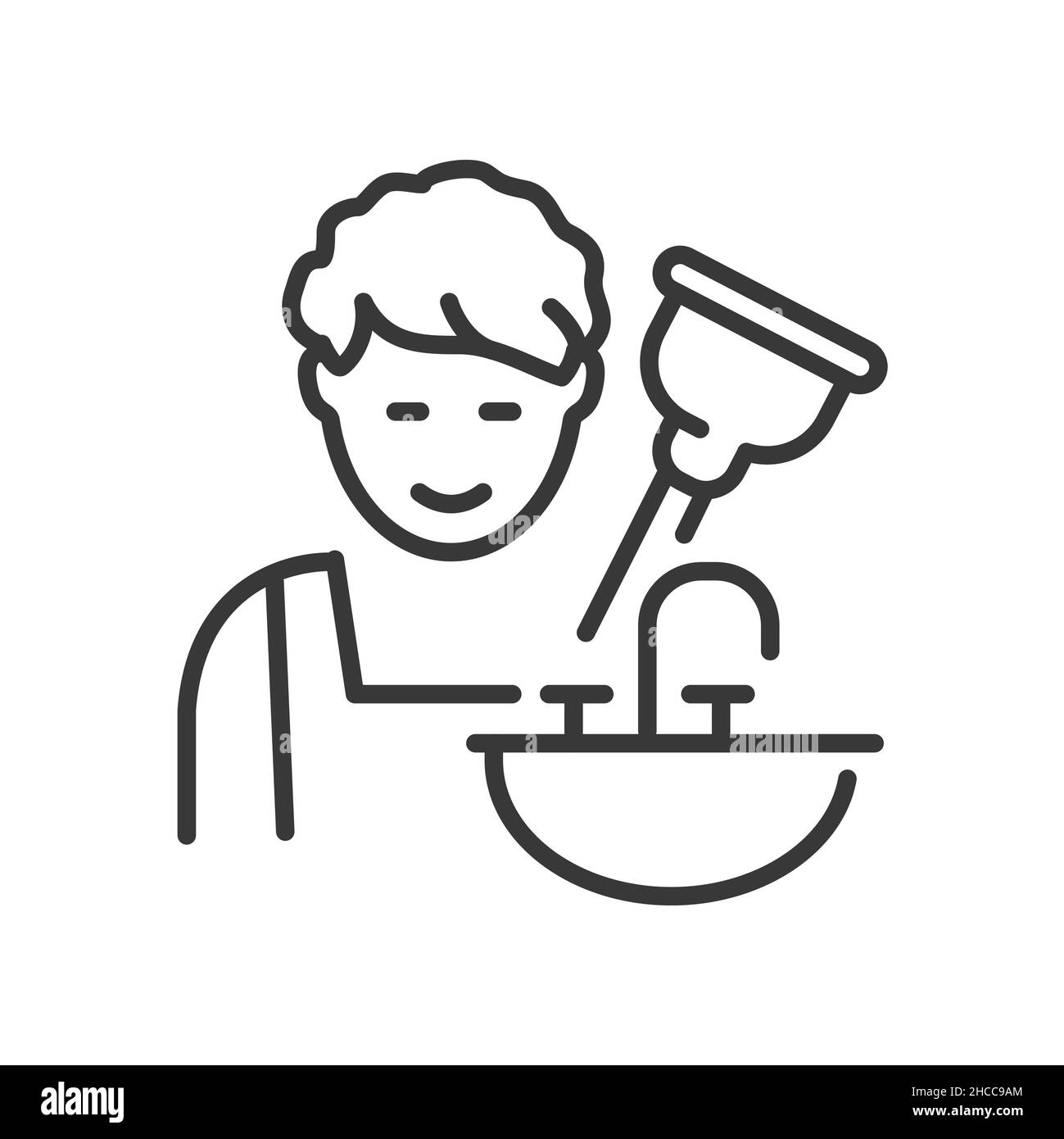 Plumber - vector line design single isolated icon on white background ...
