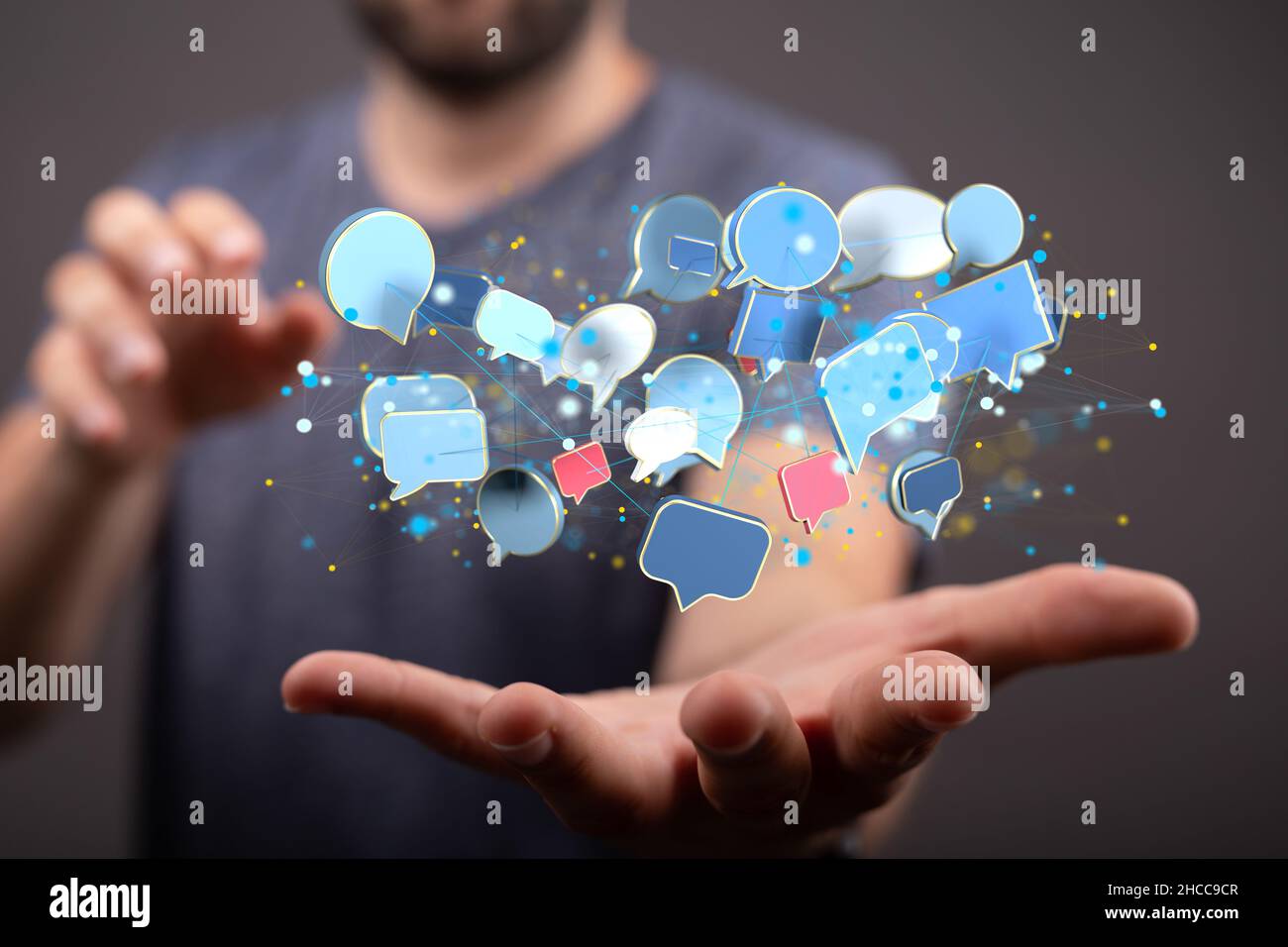 Closeup of the hand holding the floating email icons Stock Photo - Alamy