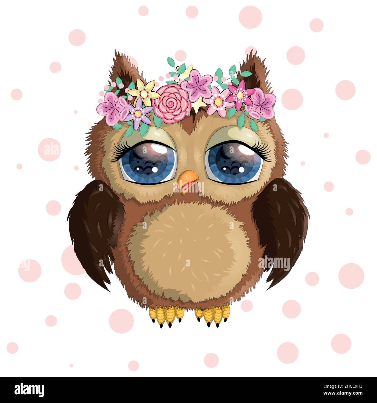 Cute Cartoon Owl with flowers and butterflies Stock Vector Image & Art ...