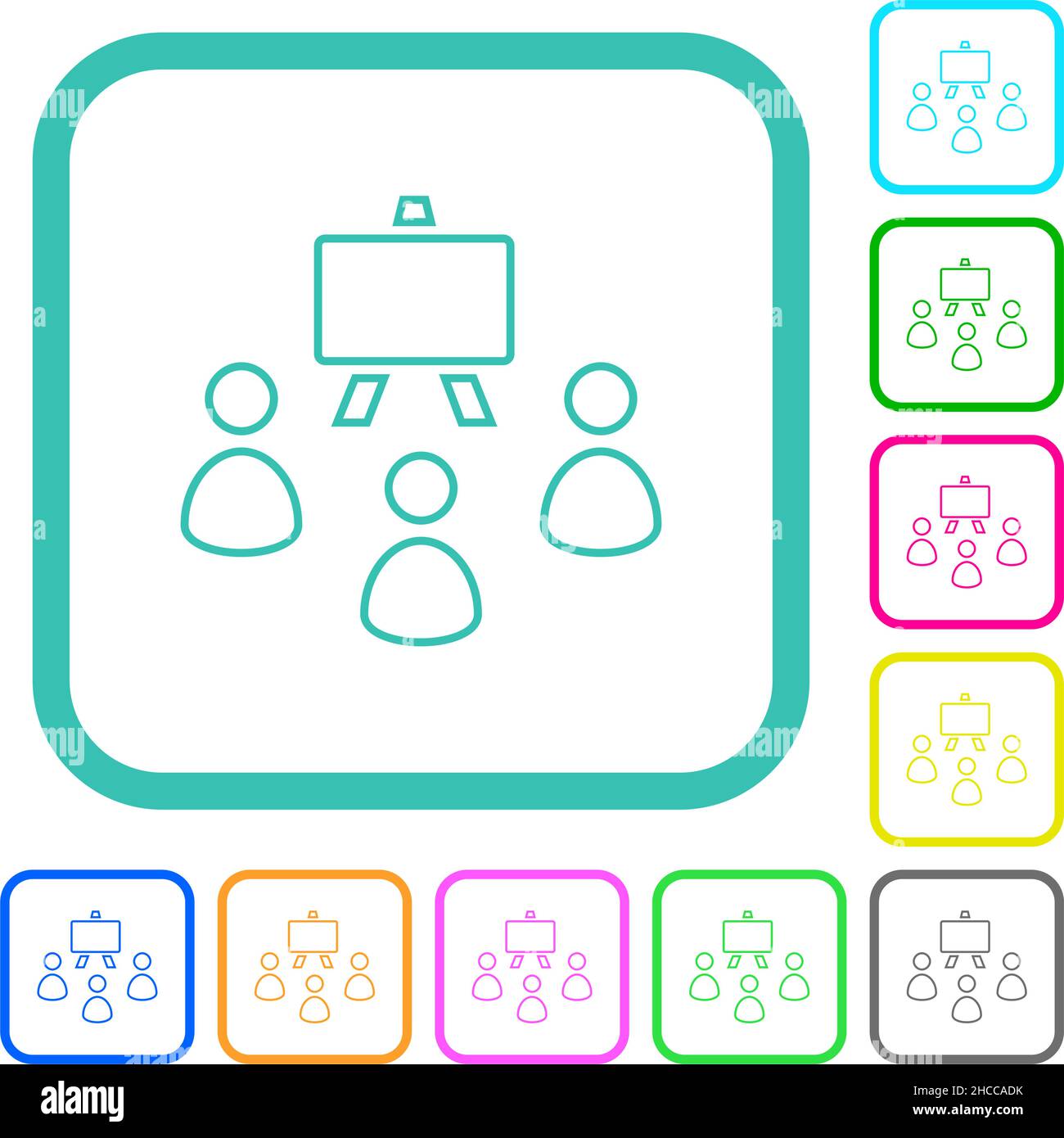 Classroom outline vivid colored flat icons in curved borders on white ...