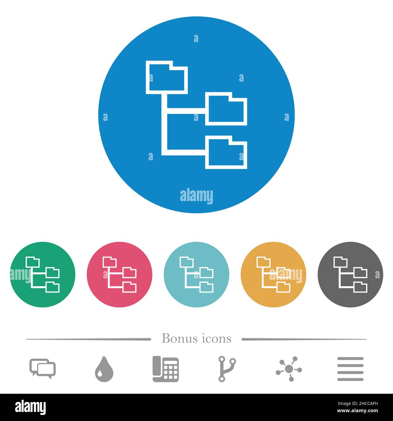 Folder structure outline flat white icons on round color backgrounds. 6 ...