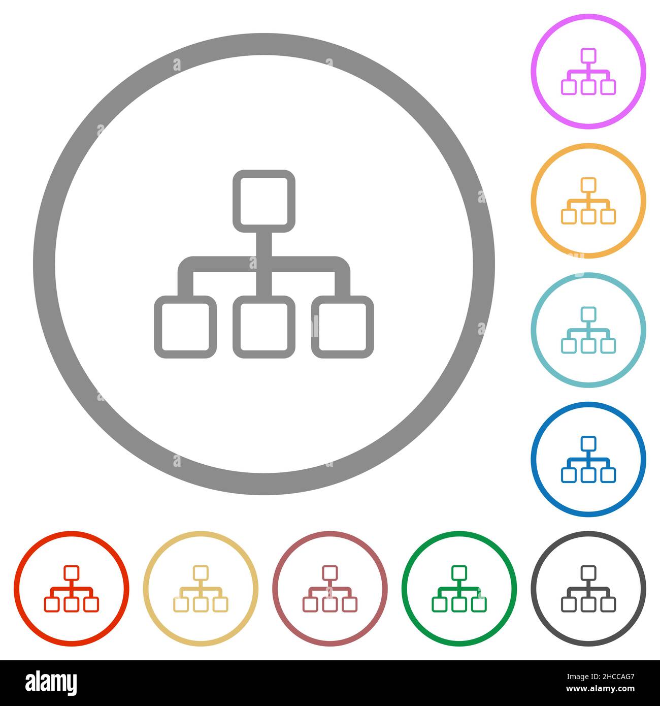 Network outline flat color icons in round outlines on white background ...