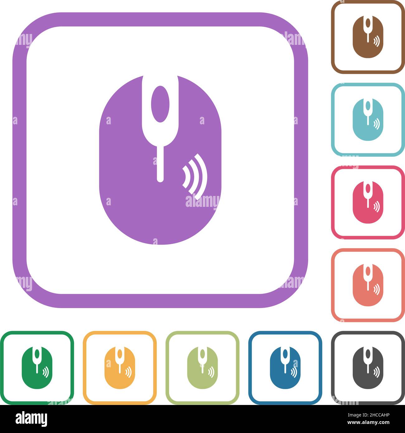 Wireless computer mouse simple icons in color rounded square frames on white background Stock Vector