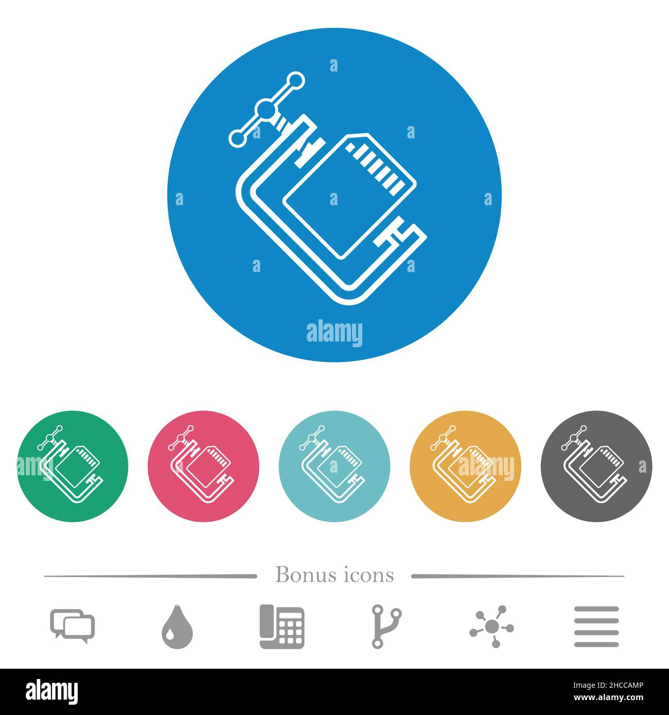 SD memory card compress outline flat white icons on round color ...