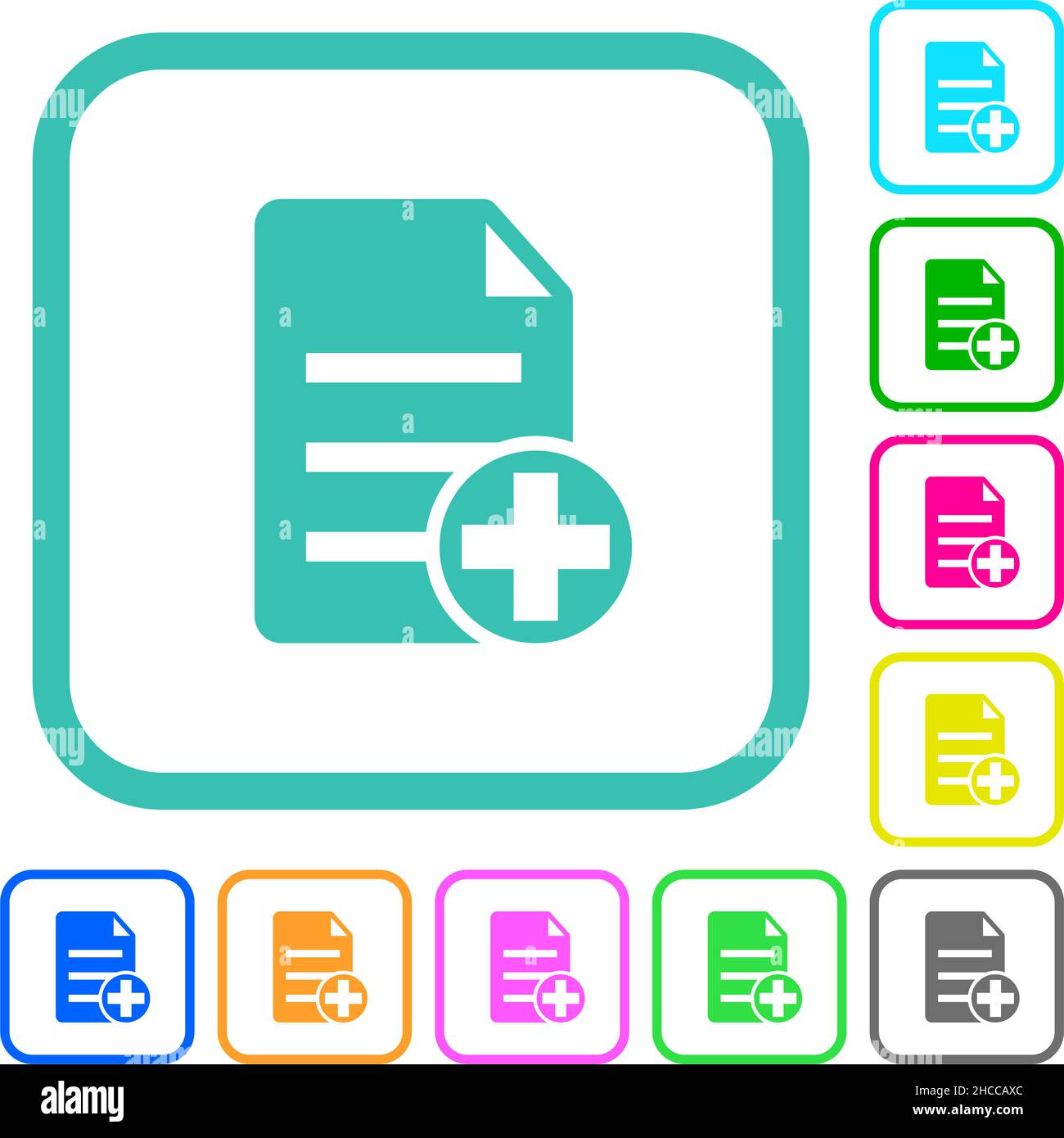 Add new document vivid colored flat icons in curved borders on white ...
