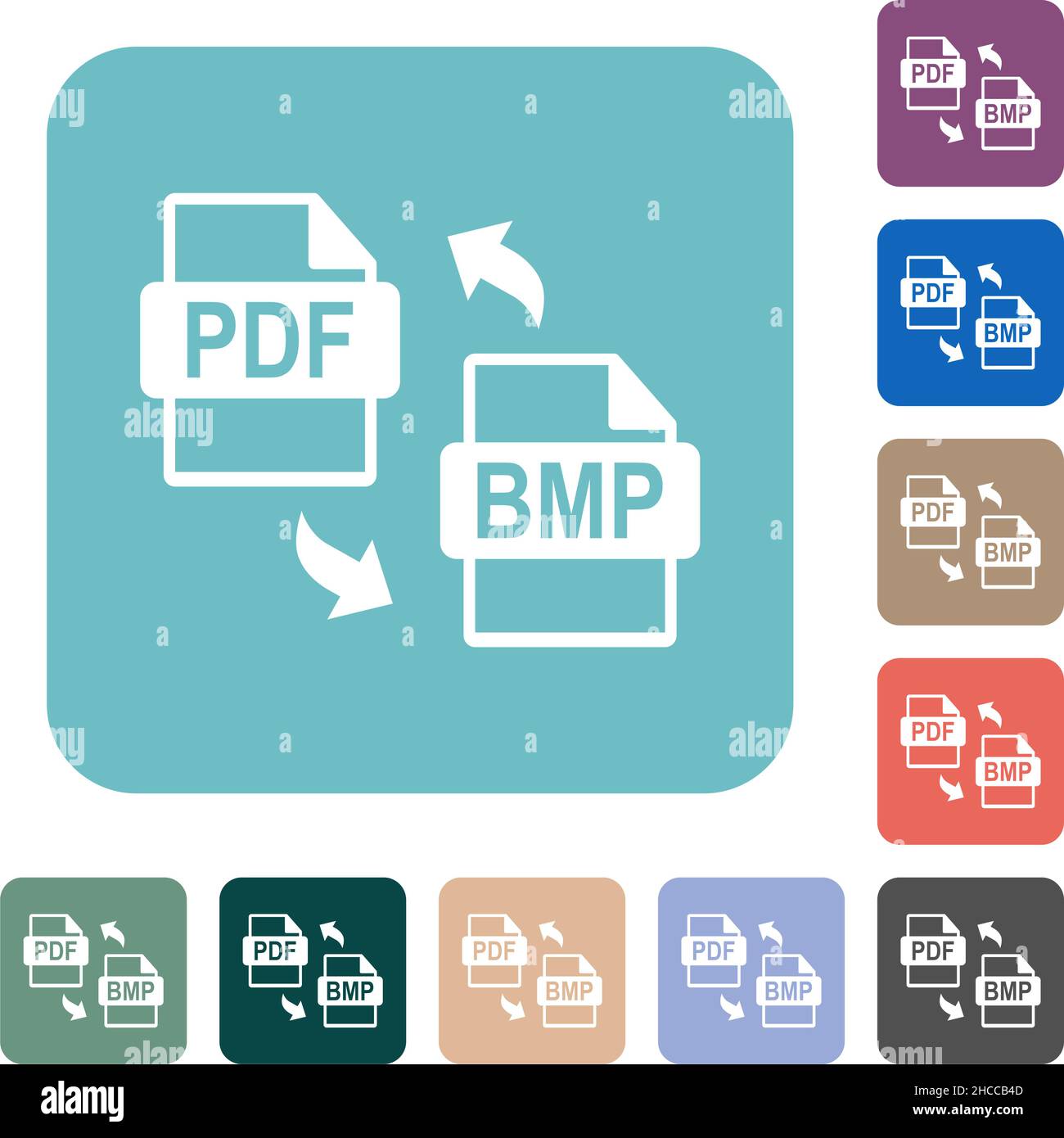PDF BMP file conversion white flat icons on color rounded square ...